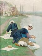 Lionel Walden Women Washing Laundry on a River Bank oil painting